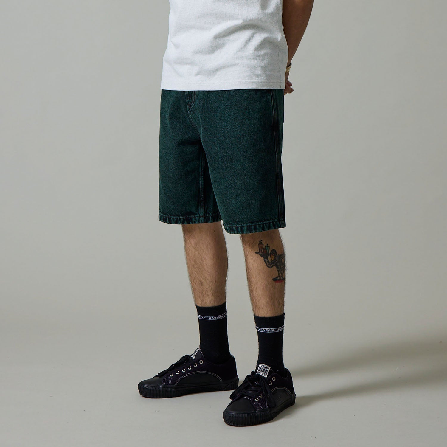 Passport Workers Club Denim Shorts Dark Green/Over-Dye