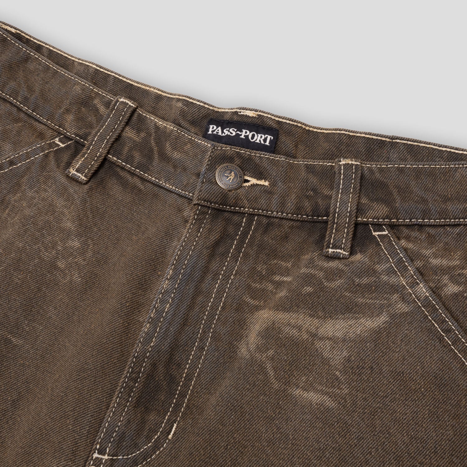 Pass~Port Workers Club Denim Short - Laser Etched Trinkets Over-Dye Brown