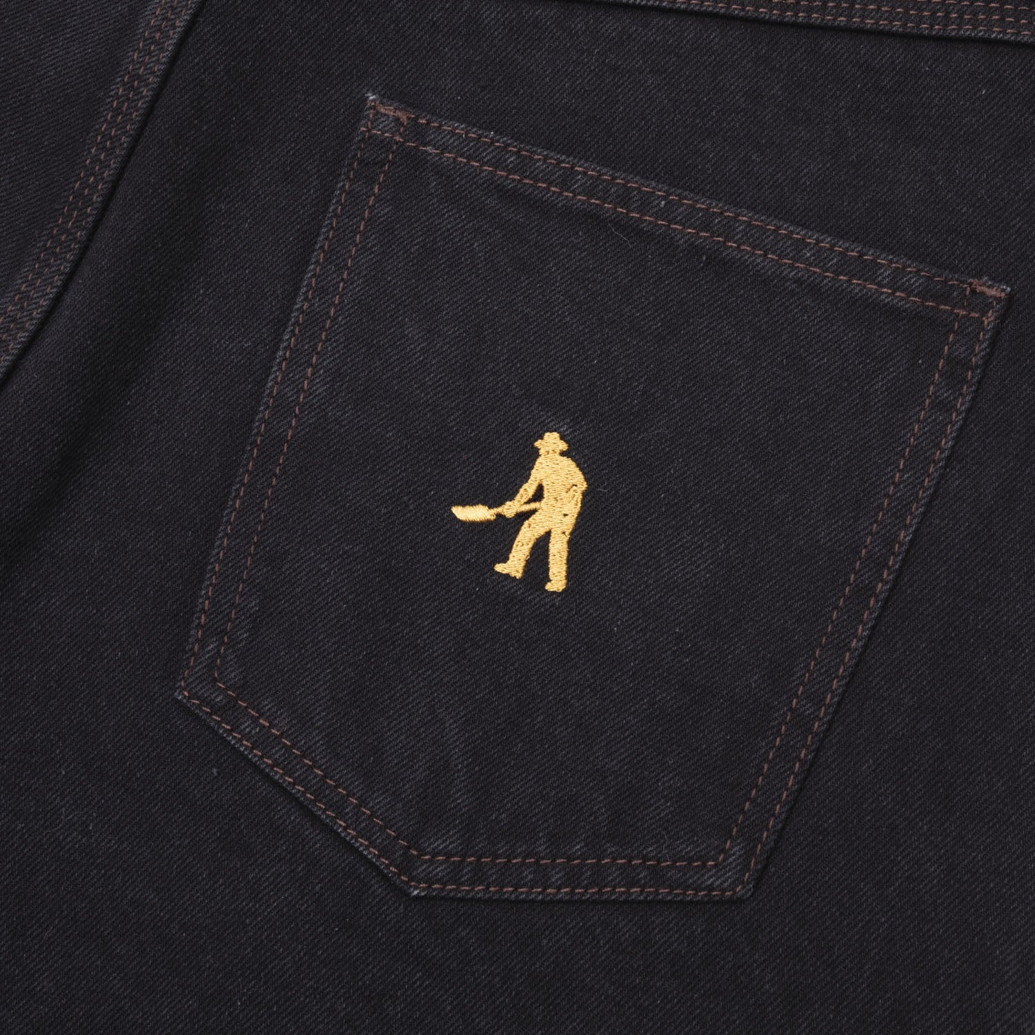 Pass~Port Workers Club Denim Jean - Washed Black / Brown Stitch