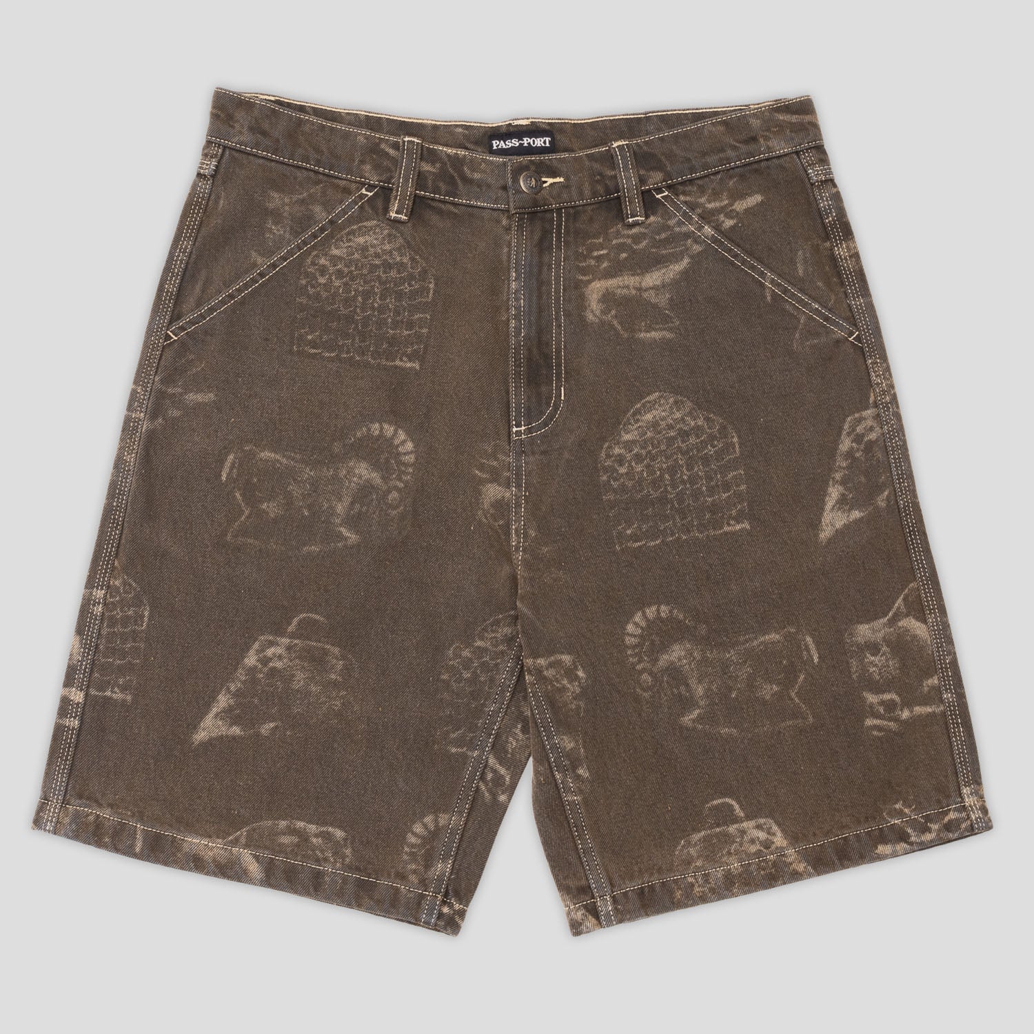 Pass~Port Workers Club Denim Short - Laser Etched Trinkets Over-Dye Brown