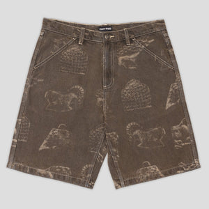 Pass~Port Workers Club Denim Short - Laser Etched Trinkets Over-Dye Brown