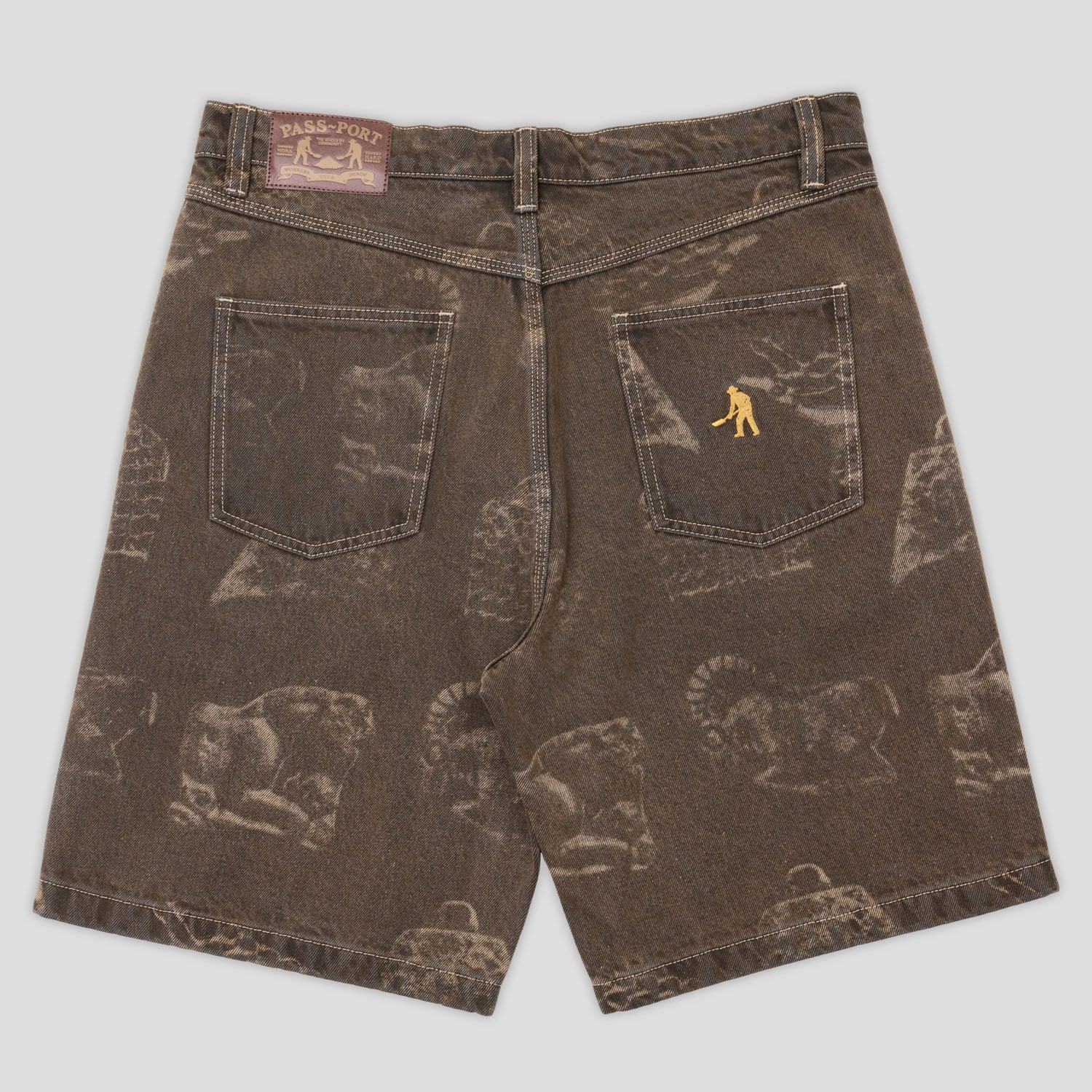 Pass~Port Workers Club Denim Short - Laser Etched Trinkets Over-Dye Brown