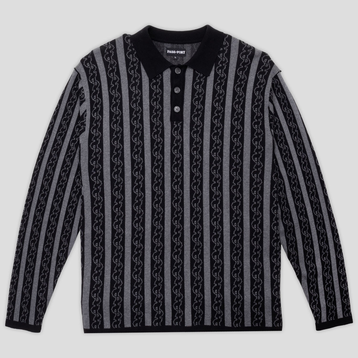 Pass~Port Pattoned Knit Polo Long Sleeve - Black