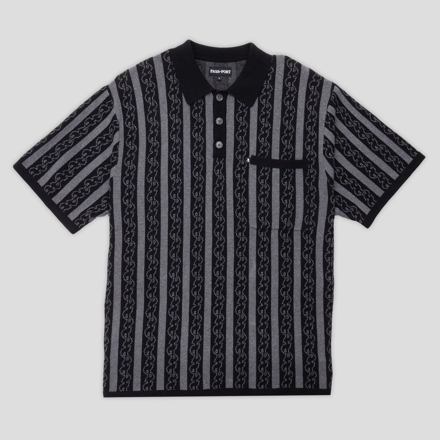 Pass~Port Pattoned Knit Polo - Black