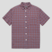 Pass~Port Workers Check Shirt Short-Sleeve -Burgundy/Navy
