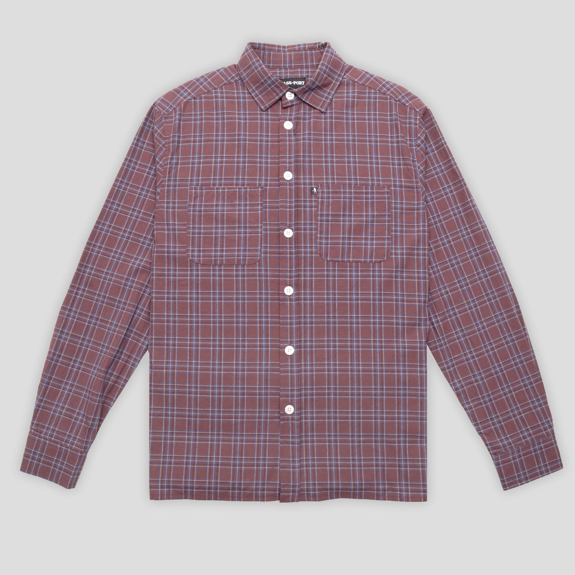 Pass~Port Workers Check Shirt Long-Sleeve - Burgundy/Navy